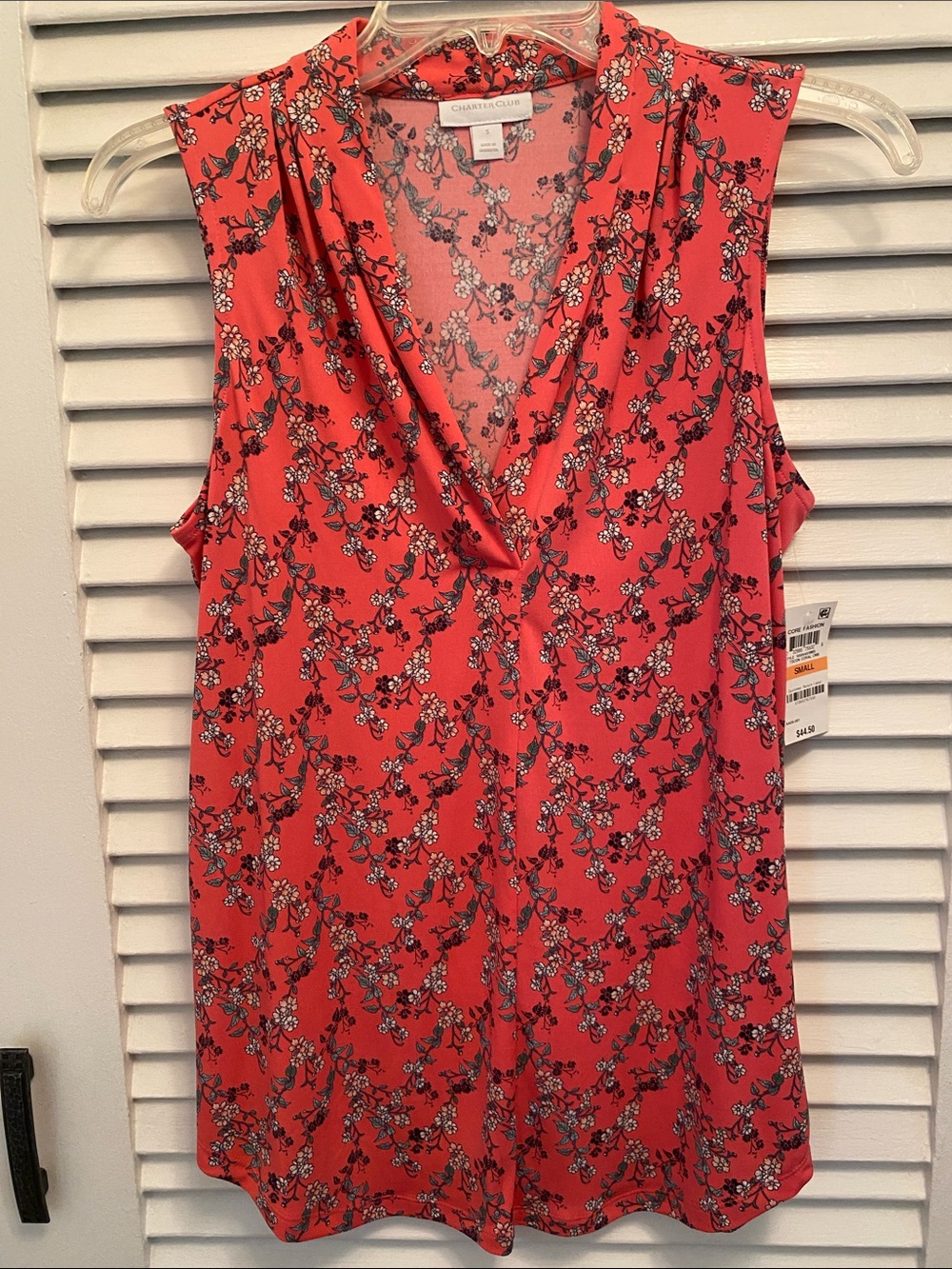 Charter Club Coral Pink Floral V-Neck Sleeveless Camisole